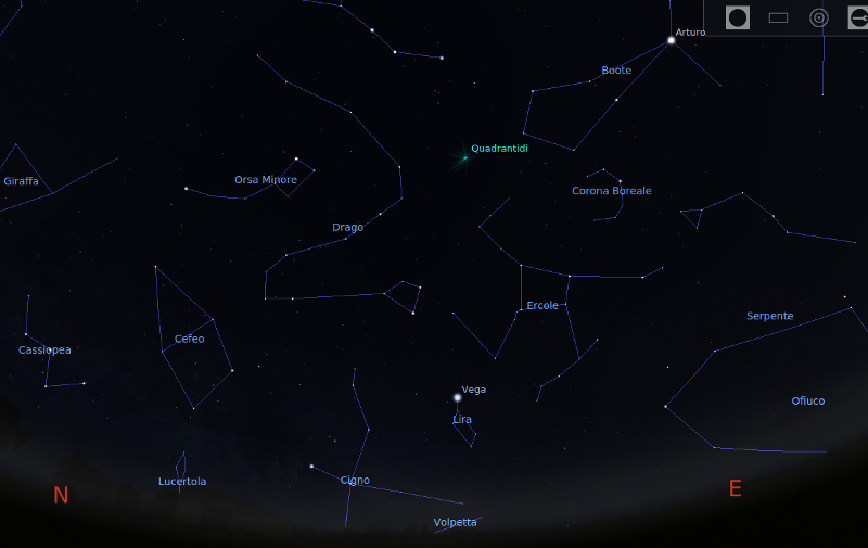 Immagine cielo gennaio 2019 - Quadrantidi - Da Stellarium - Open Source